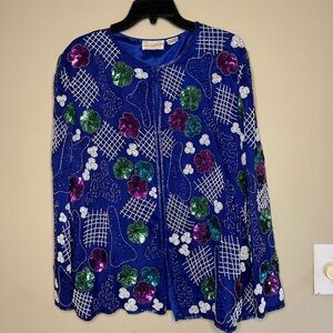 Vintage Silk Beaded Evening Women’s Jacket Floral XL